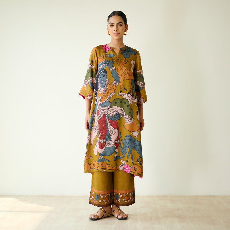 Chitra Modal Satin Kurta Set - Mustard