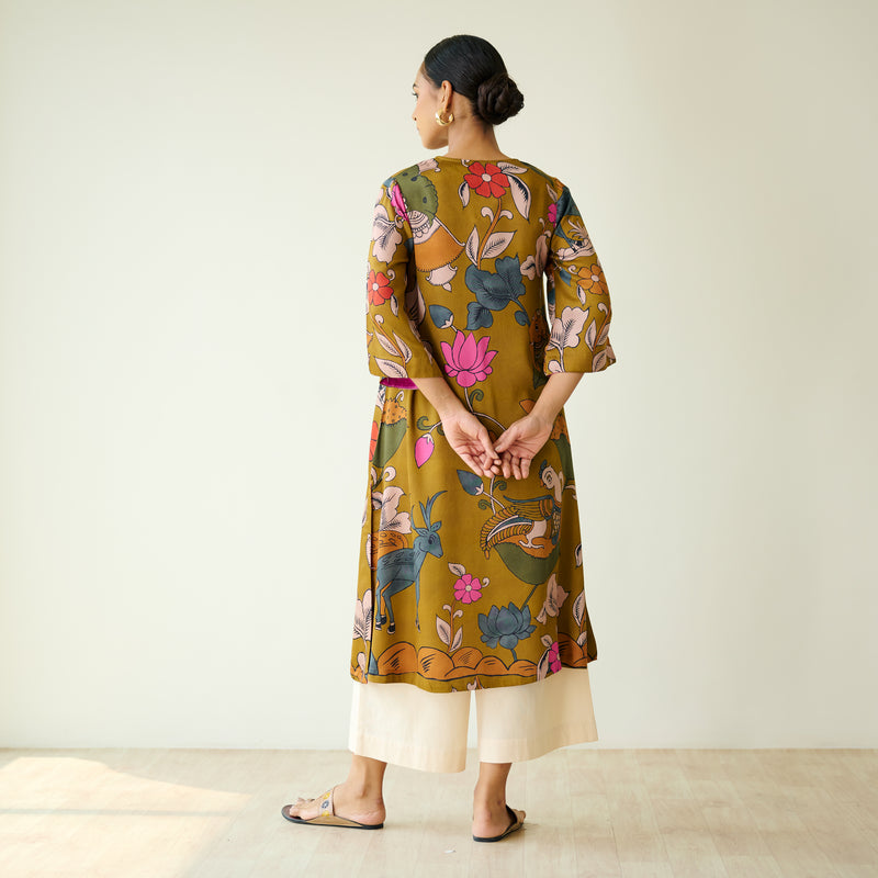 Chitra Modal Satin Kurta - Mustard