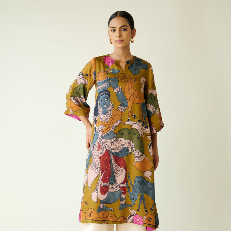 Chitra Modal Satin Kurta - Mustard