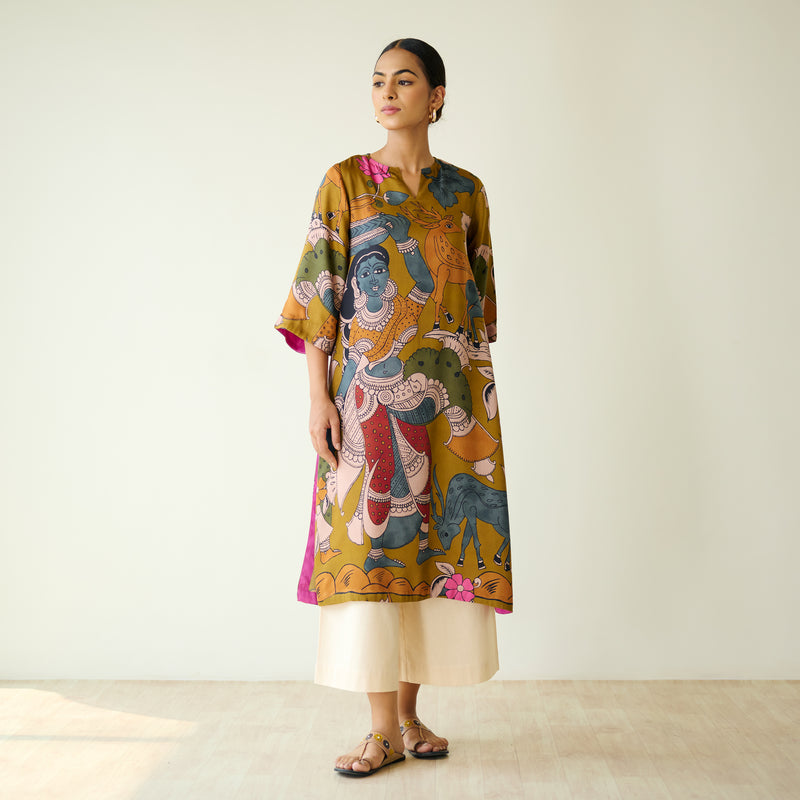 Chitra Modal Satin Kurta - Mustard