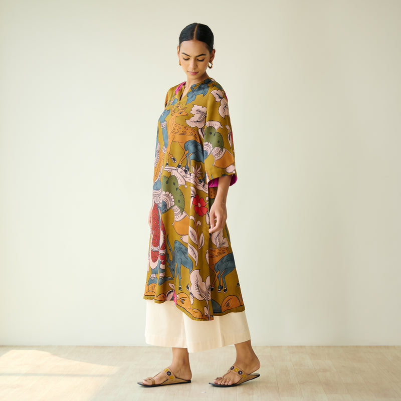Chitra Modal Satin Kurta - Mustard