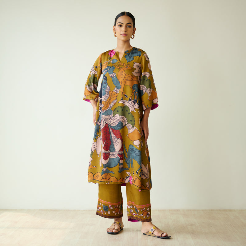 Chitra Modal Satin Kurta Set - Mustard