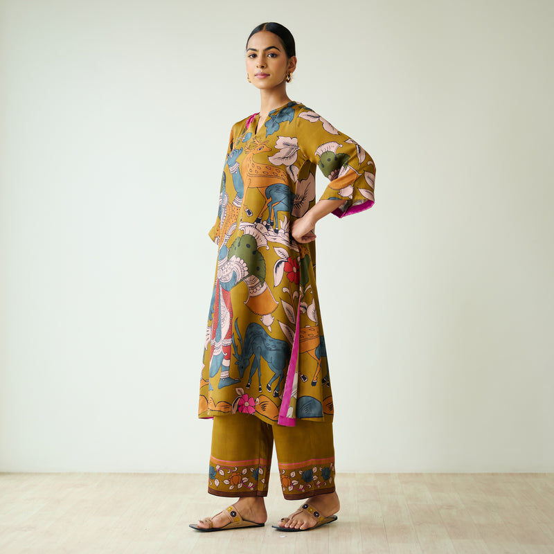 Chitra Modal Satin Kurta Set - Mustard