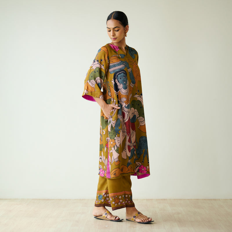 Chitra Modal Satin Kurta Set - Mustard
