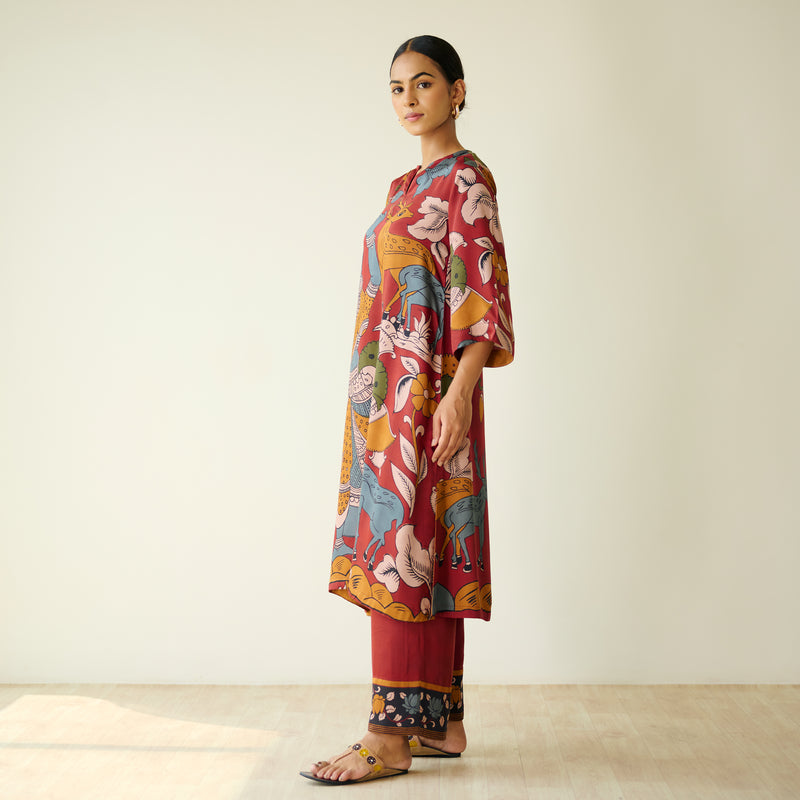 Chitra Modal Satin Kurta Set - Rust