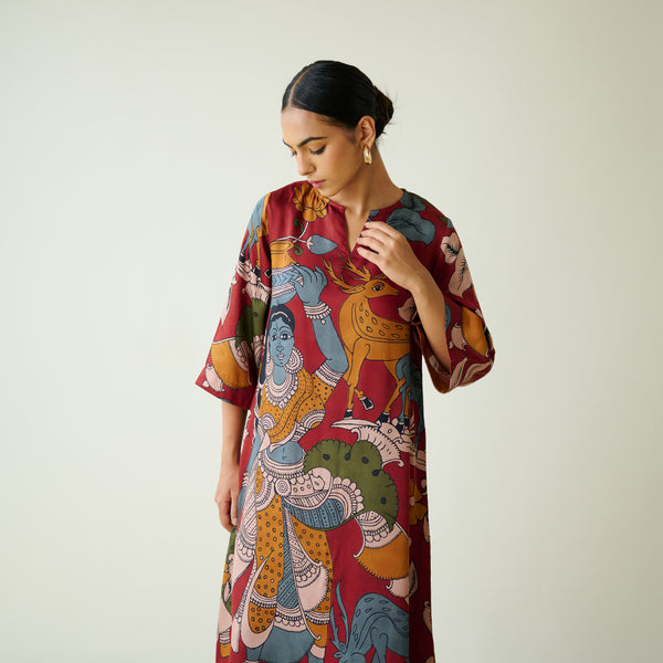 Chitra Modal Satin Kurta - Rust