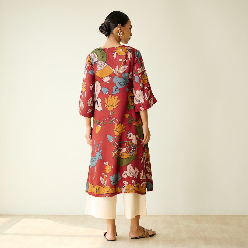 Chitra Modal Satin Kurta - Rust