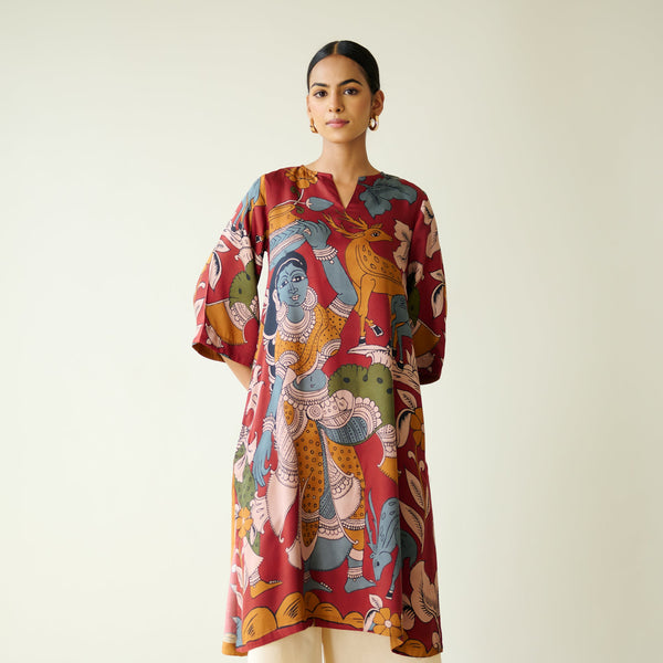 Chitra Modal Satin Kurta - Rust