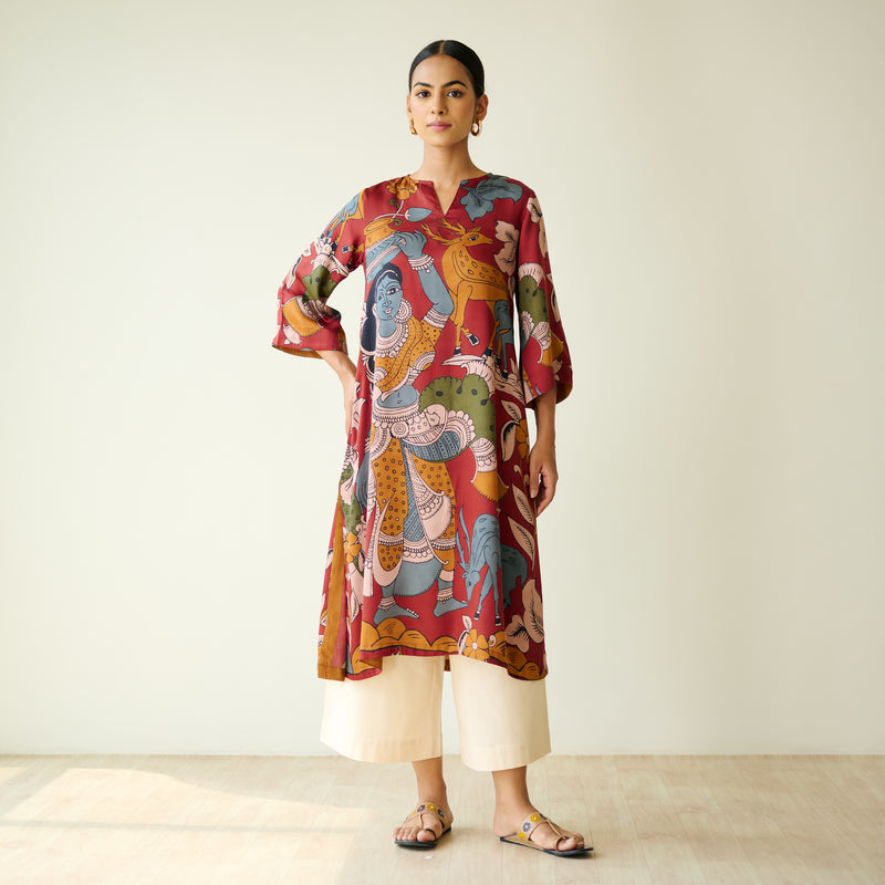 Chitra Modal Satin Kurta - Rust