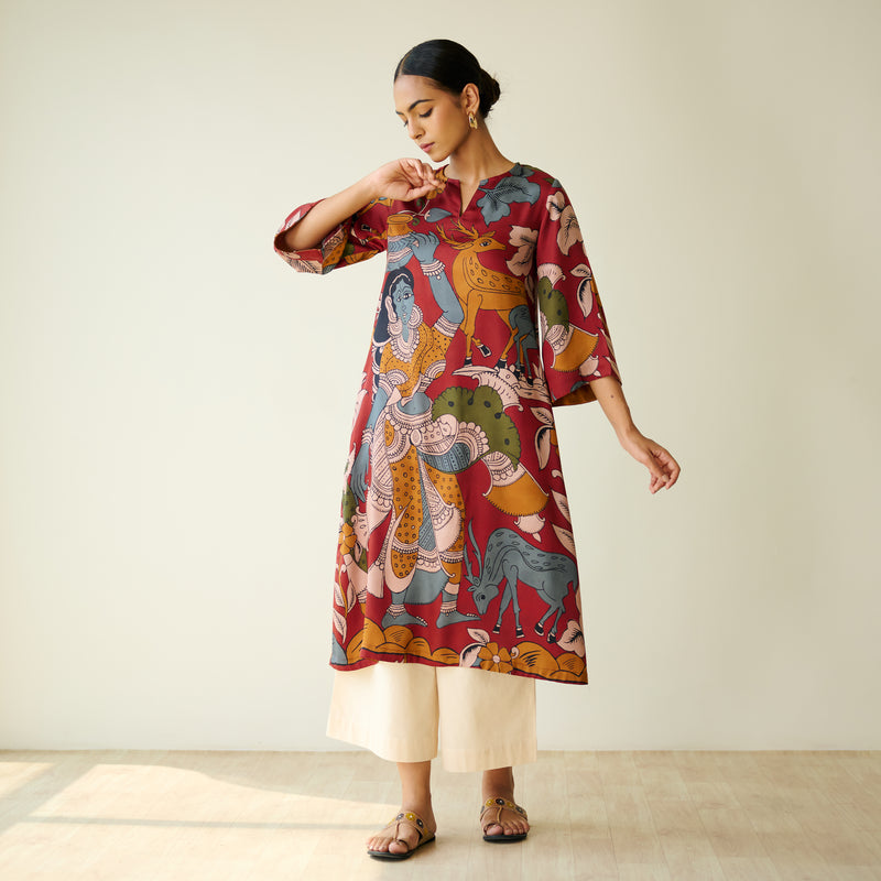 Chitra Modal Satin Kurta - Rust