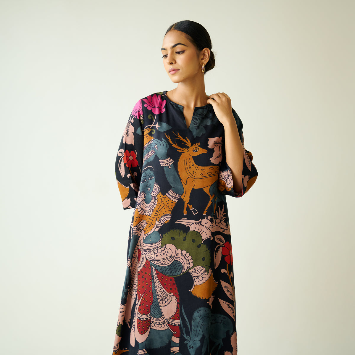 Chitra Modal Satin Kurta - Black
