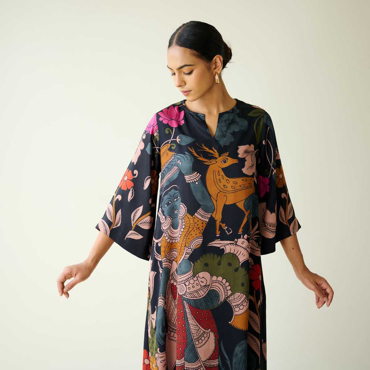 Chitra Modal Satin Kurta - Black