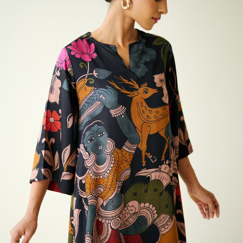 Chitra Modal Satin Kurta - Black