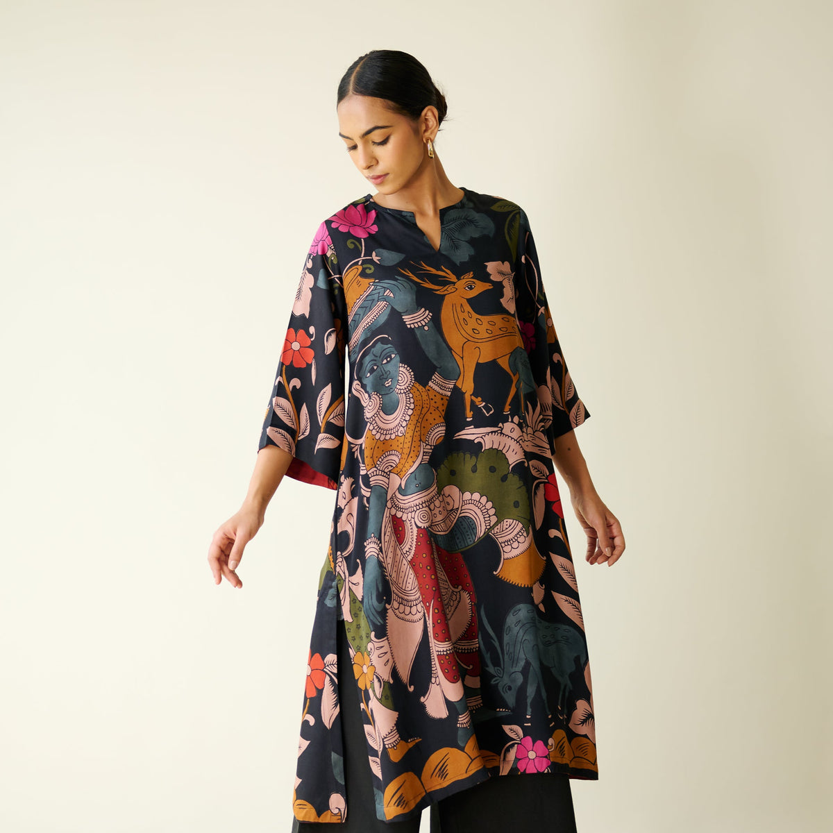 Chitra Modal Satin Kurta - Black