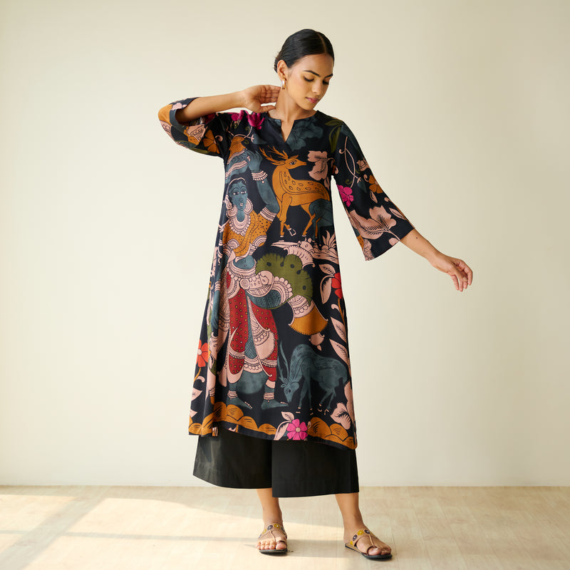 Chitra Modal Satin Kurta - Black
