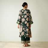 Syahi Modal Satin Kurta Set with Mukaish Embroidery Details - Forest Green