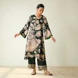 Syahi Modal Satin Kurta Set with Mukaish Embroidery Details - Forest Green
