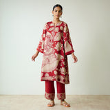 Syahi Modal Satin Kurta Set with Mukaish Embroidery Details - Rust