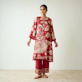Syahi Modal Satin Kurta Set with Mukaish Embroidery Details - Rust