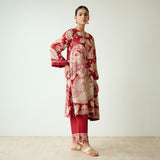 Syahi Modal Satin Kurta Set with Mukaish Embroidery Details - Rust