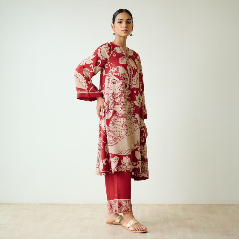 Syahi Modal Satin Kurta Set with Mukaish Embroidery Details - Rust