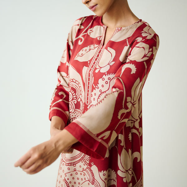 Syahi Modal Satin Kurta Set with Mukaish Embroidery Details - Rust