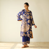 Syahi Modal Satin Kurta Set with Mukaish Embroidery Details - Royal Blue