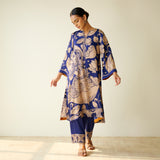 Syahi Modal Satin Kurta Set with Mukaish Embroidery Details - Royal Blue