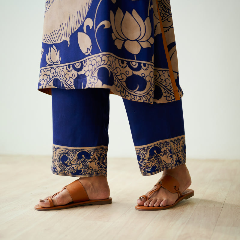 Syahi Modal Satin Kurta Set with Mukaish Embroidery Details - Royal Blue