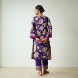 Syahi Modal Satin Kurta Set with Mukaish Embroidery Details - Violet