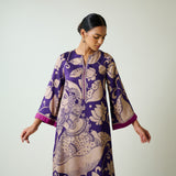 Syahi Modal Satin Kurta Set with Mukaish Embroidery Details - Violet