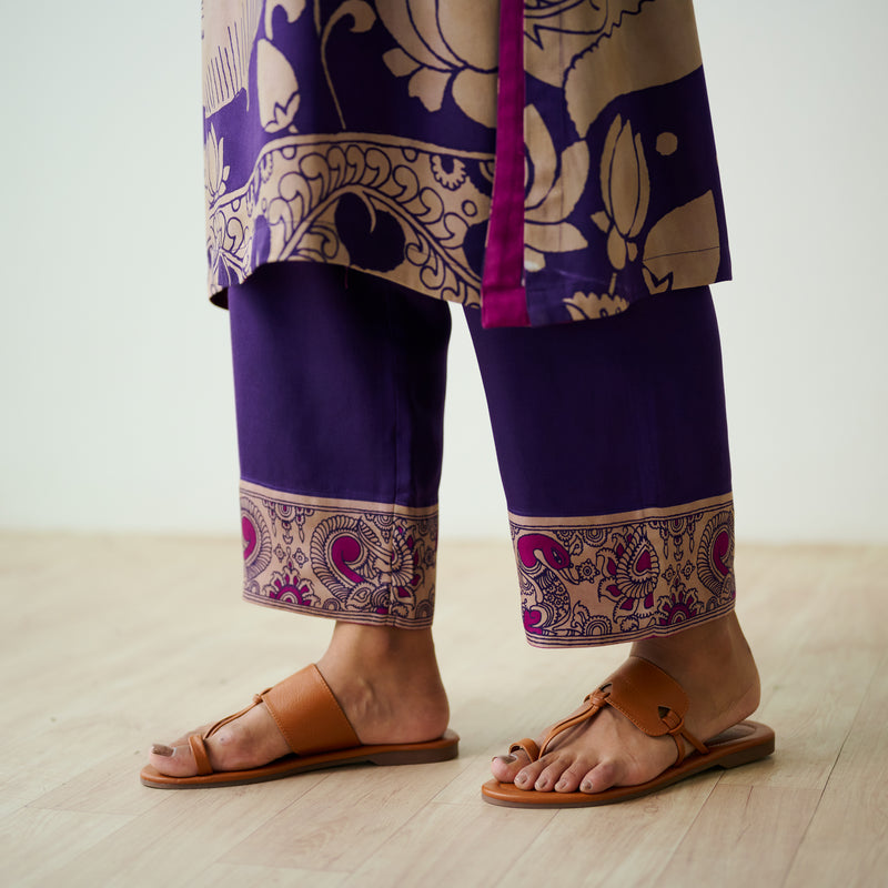 Syahi Modal Satin Kurta Set with Mukaish Embroidery Details - Violet