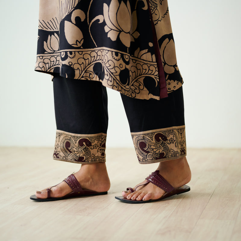 Syahi Modal Satin Kurta Set with Mukaish Embroidery Details - Charcoal