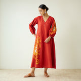 Mabel Slub Cotton Maxi Dress - Rust