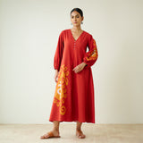 Mabel Slub Cotton Maxi Dress - Rust