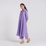 Lavender Breezy Pure Cotton Kurta Pant Set with Shirt Collar