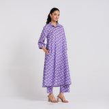 Lavender Breezy Pure Cotton Kurta Pant Set with Shirt Collar