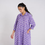 Lavender Breezy Pure Cotton Kurta Pant Set with Shirt Collar