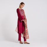 Maroon Embroidered Phulwari Velvet Set with Dupatta
