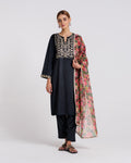 Black Embroidered Phulwari Velvet Set with Dupatta