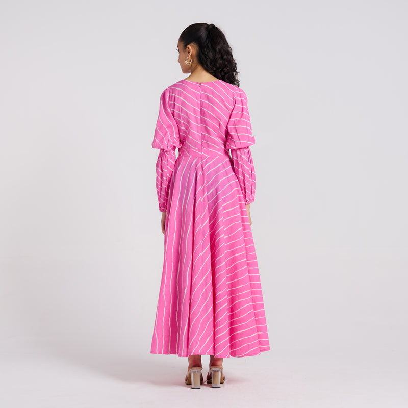Pink Leheriya Pure Cotton Maxi Dress