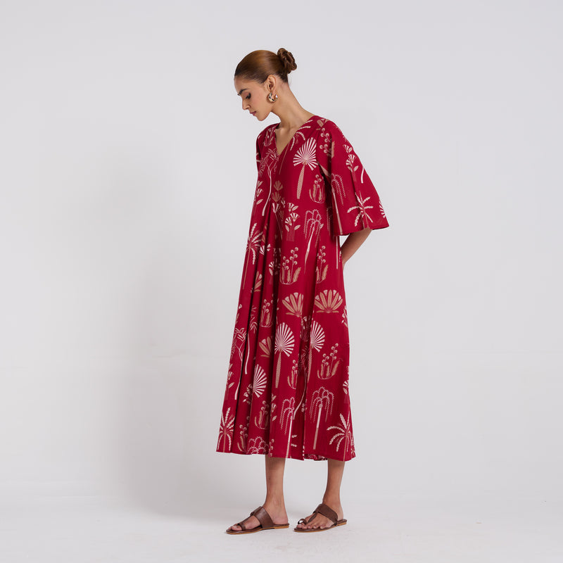 Raat Ki Raani Maroon Pure Cotton Maxi Dress