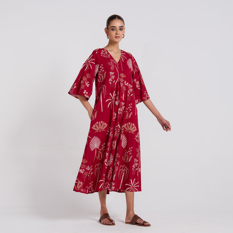 Raat Ki Raani Maroon Pure Cotton Maxi Dress