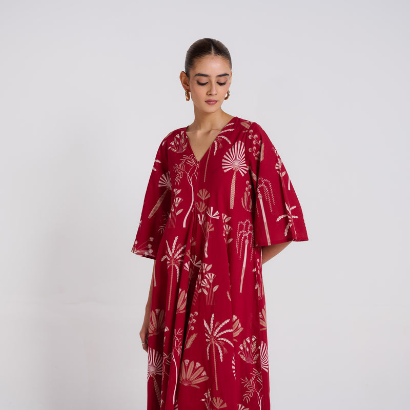 Raat Ki Raani Maroon Pure Cotton Maxi Dress