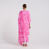 Pink Pure Cotton Kurta Set with Dupatta and Lace Detail
