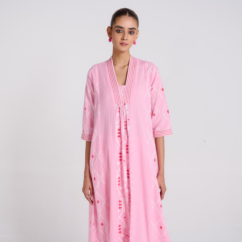 Cotton Candy Jamdani Kurta Pant Set with Embroidery Detail