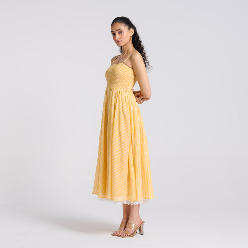 Buy Mango Yellow Leheriya Mulmul Dress | Rustorange Buy Mango Yellow Leheriya Mulmul Dress | Rustorange