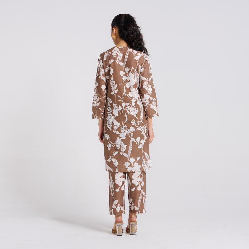 Brown Floral Pure Cotton Co-ord Set