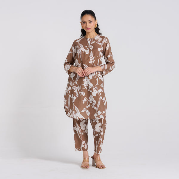 Brown Floral Pure Cotton Co-ord Set