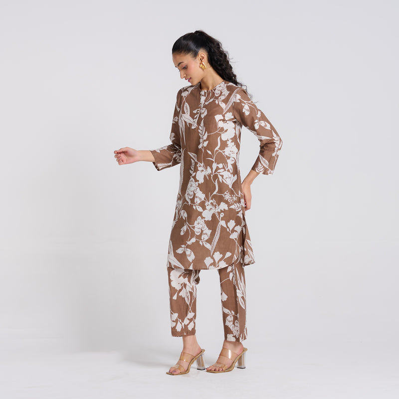 Brown Floral Pure Cotton Co-ord Set